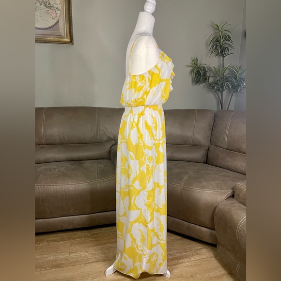Ann Taylor LOFT Yellow White Floral Ruffle Top Maxi Dress Sz 8 - Picture 3 of 16